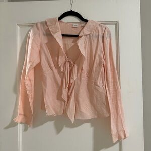 Aritzia Wilfred Pink Ruffle Blouse